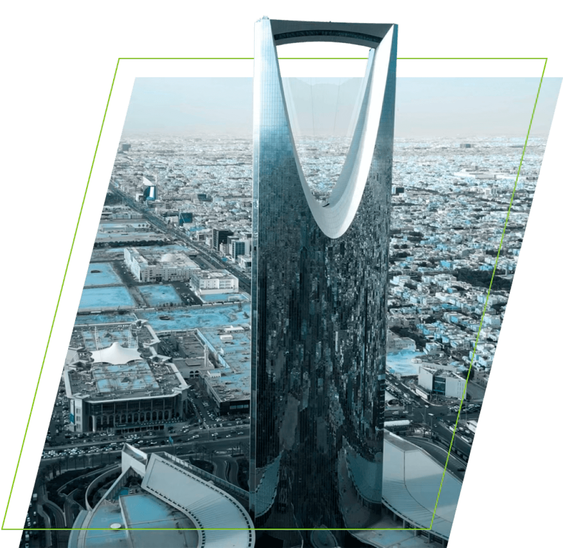 Kingdom Tower against the Riyadh skyline